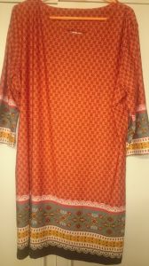 Adult Female Costumes to Hire - Hippy - Orange dress - 3/4 sleeves